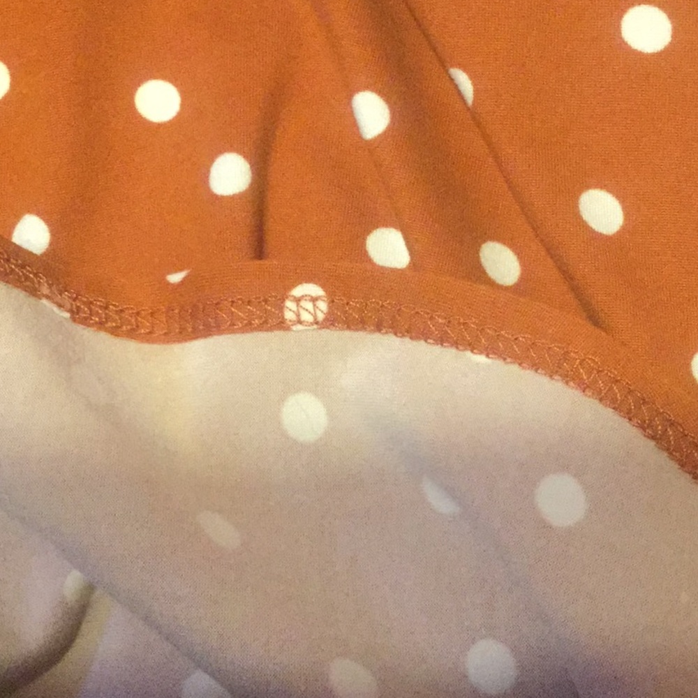 Earth Tone Brown Color V-neck Polka Dot Side Tie Waist Plus Dress - Picture 7 of 8